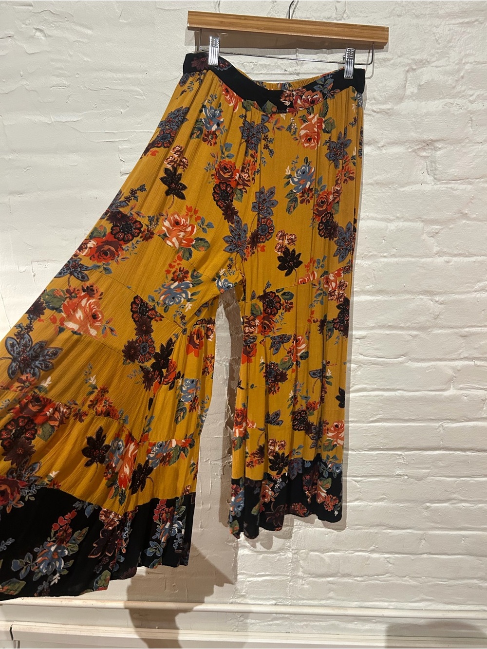 Wide Leg Floral Pants in Mustard Yellow